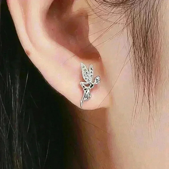 🎁 Dainty White CZ Sweet Wing Fairies Stud Earrings for Women, GPMB1441 - Picture 3 of 5